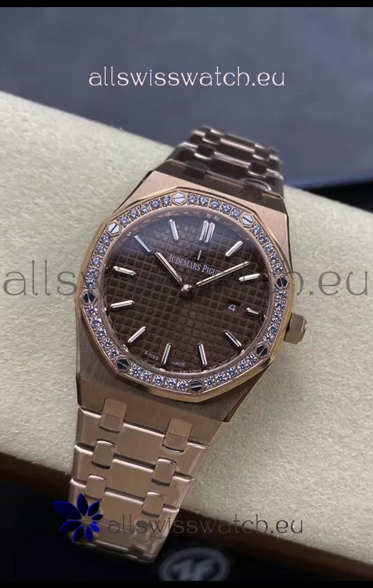 Audemars Piguet Royal Oak 33MM 904L Rose Gold Brown Dial 1:1 Mirror Replica Watch