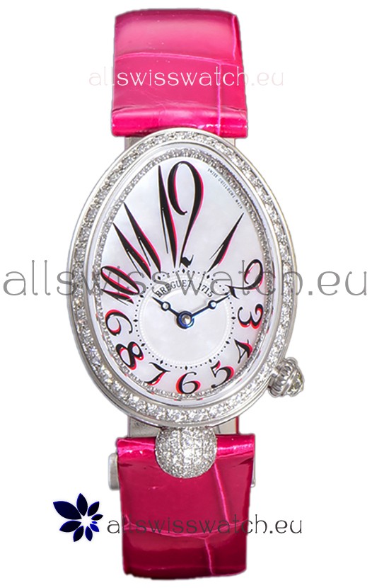 Breguet Reine De Naples Ladies Stainless Steel Pink Leather Swiss 1:1 Edition Replica Watch