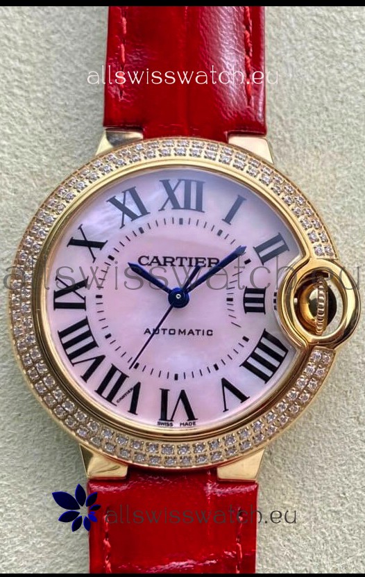 Ballon De Cartier Swiss Automatic 1:1 Mirror Quality 33MM in Rose Gold Pink Pearl Dial