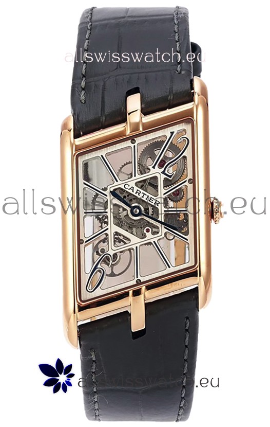 Cartier Tank Asymétrique Rose Gold Casing Watch in Leather Strap Swiss Replica