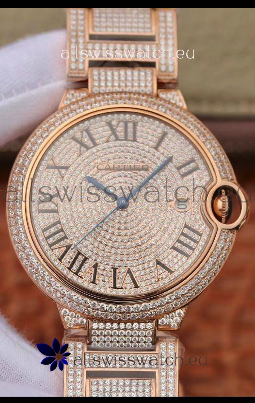 Ballon De Cartier Swiss Automatic Watch with Diamonds Embedded Dial and Casing - 42MM