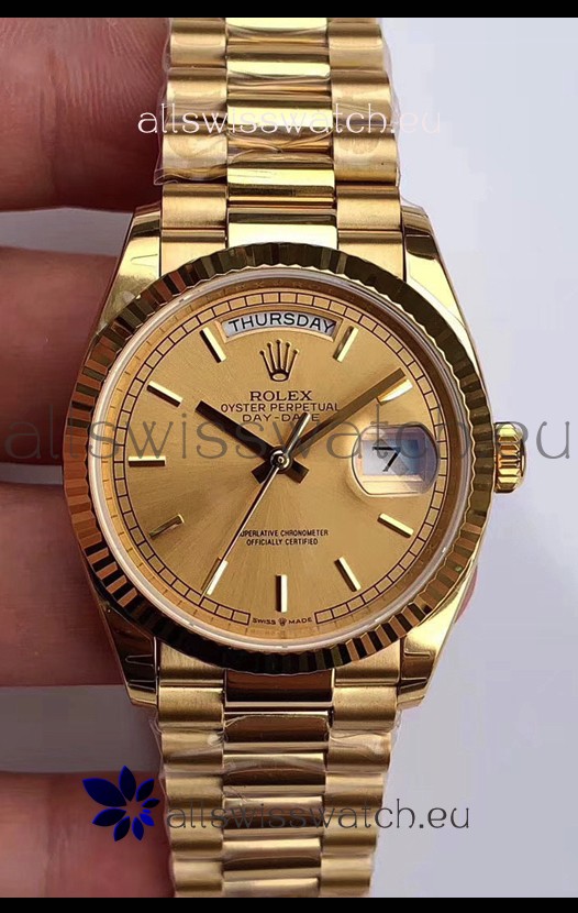 Rolex Day Date 36MM Yellow Gold M128238-0045 in Gold Dial 1:1 Mirror Replica Watch