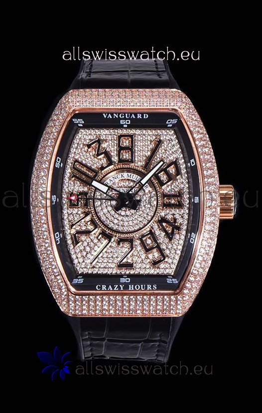Franck Muller Vanguard Crazy Hours Edition in Rose Gold Plating - Black Numerals