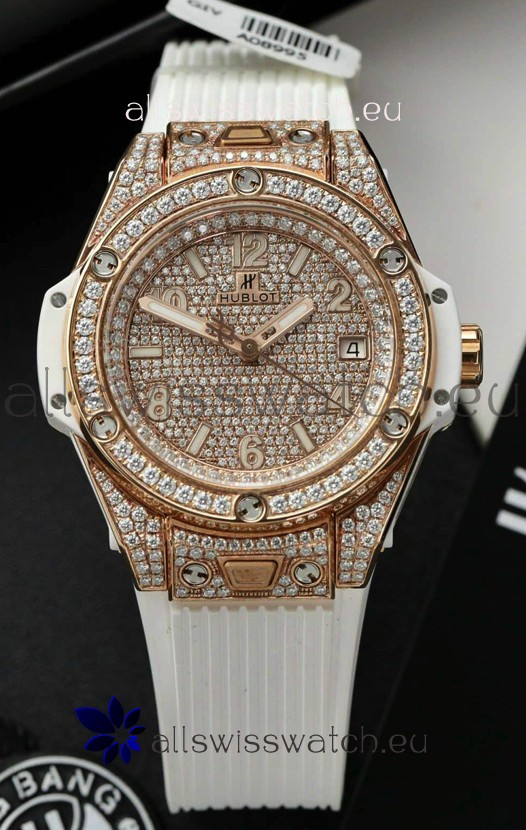 Hublot Big Bang One Click Diamonds Paved Dial Rose Gold Swiss Replica Watch 39MM
