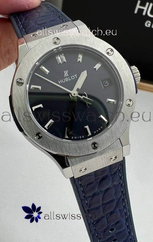 Hublot Classic Fusion Stainless Steel 33MM Blue Dial Swiss Quartz Movement Watch 1:1 Mirror Quality