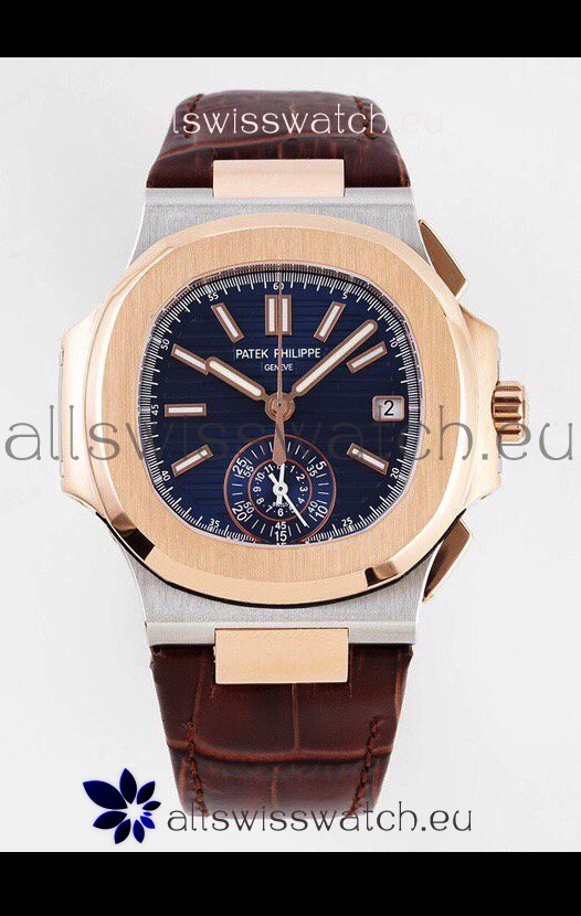 Patek Philippe Nautilus 5980/1R-001 Rose Gold Two Tone 904L Steel Case in Blue Dial - 1:1 Mirror Replica