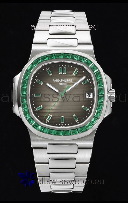 Patek Philippe Nautilus 5711 Grey Dial 1:1 Mirror Replica in 904L Steel with Rubies Bezel
