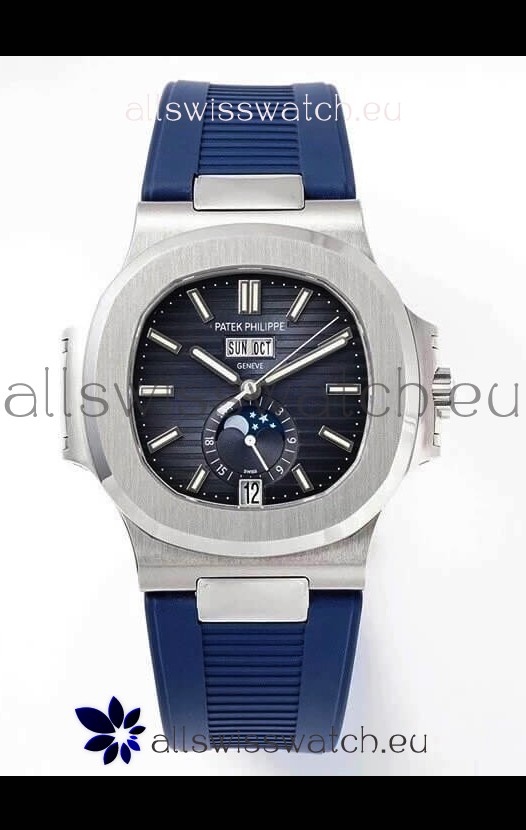 Patek Philippe Nautilus 5726A 1:1 Mirror Swiss Watch Blue Dial Rubber Strap