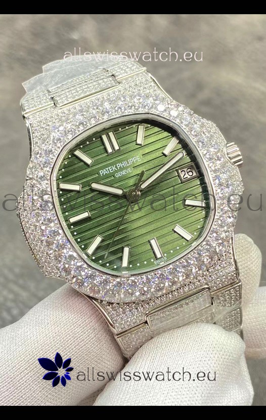 Patek Philippe Super Clone Nautilus 5711/1A-014 Diamonds Paved Edition Green Dial