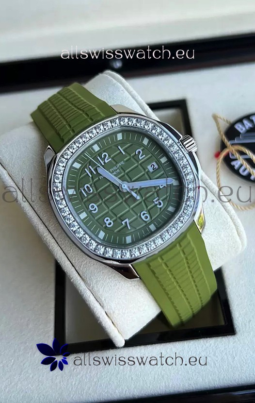 Patek Philippe Aquanaut 5267 Swiss Replica Green Dial in Stainless Steel Diamonds Bezel 38.5MM