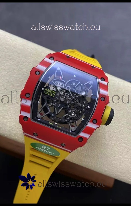 Richard Mille RM35-02 Rafael Nadal Red Carbon Yellow Strap with Genuine Tourbillon Super Clone Watch