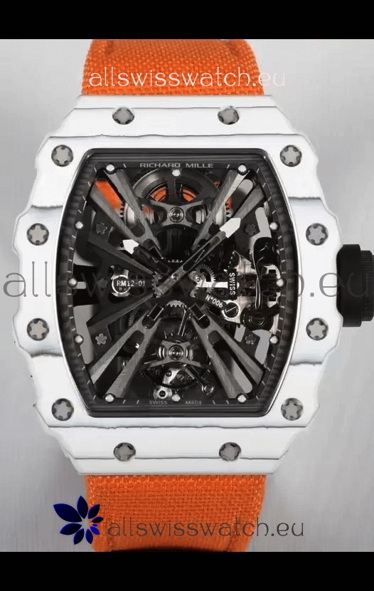 Richard Mille RM12-01 White Carbon Fiber Case Genuine Tourbillon Movement 1:1 Mirror Replica Watch
