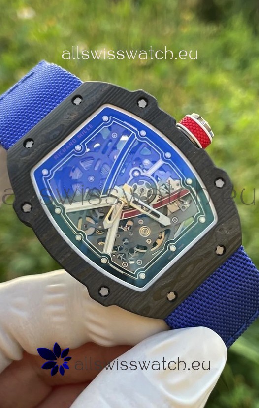 Richard Mille Super Clone RM67-02 Sebastien Ogier Black Carbon TPT 37 Grams Watch Blue Strap 