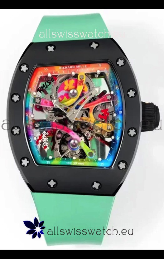 Richard Mille Super Clone RM68-01 Black Ceramic Casing Green Strap Tourbillon Swiss Replica