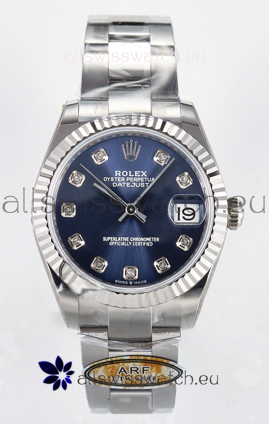 Rolex Super Clone Datejust ETA 2688 Movement 31MM Stainless Steel Blue Diamonds Dial Watch 