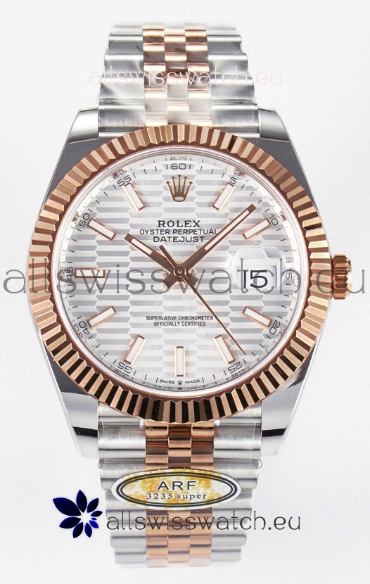 Rolex Super Clone Datejust ETA 3235 Movement 41MM Two Tone Rose Gold Plating Fluted Dial Watch