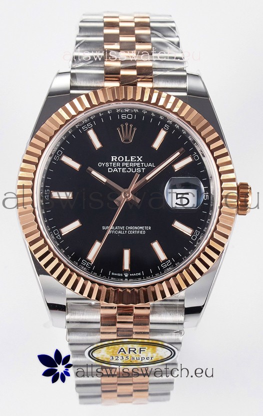 Rolex Super Clone Datejust ETA 3235 Movement 41MM Two Tone Rose Gold Plating Black Dial Watch