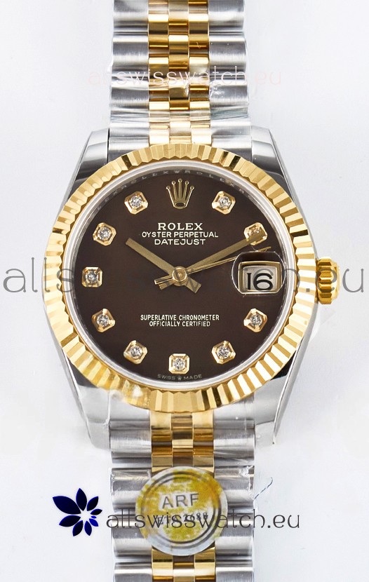 Rolex Super Clone Datejust ETA 2688 Movement 31MM Two Tone Yellow Gold Brown Dial