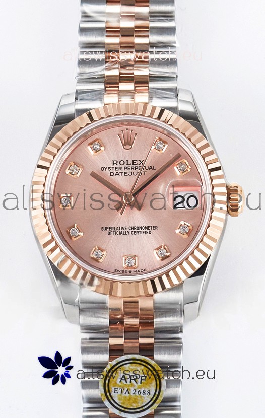 Rolex Super Clone Datejust ETA 2688 Movement 31MM Two Tone Rose Gold Swiss Champange Dial