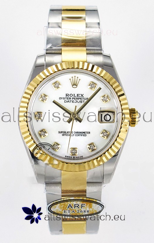 Rolex Super Clone Datejust ETA 2688 Movement 31MM Two Tone Yellow Gold Peal Dial