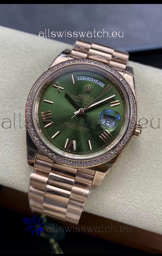Rolex Day Date Presidential 18K Rose Gold Watch 40MM - Olive Green Dial 1:1 Mirror Quality