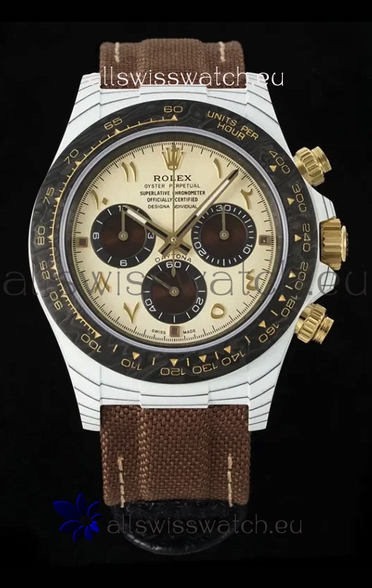 Rolex Daytona Super Clone DiW Desert Eagle Arabic Edition Watch - White Cabon Casing 1:1 Mirror Replica