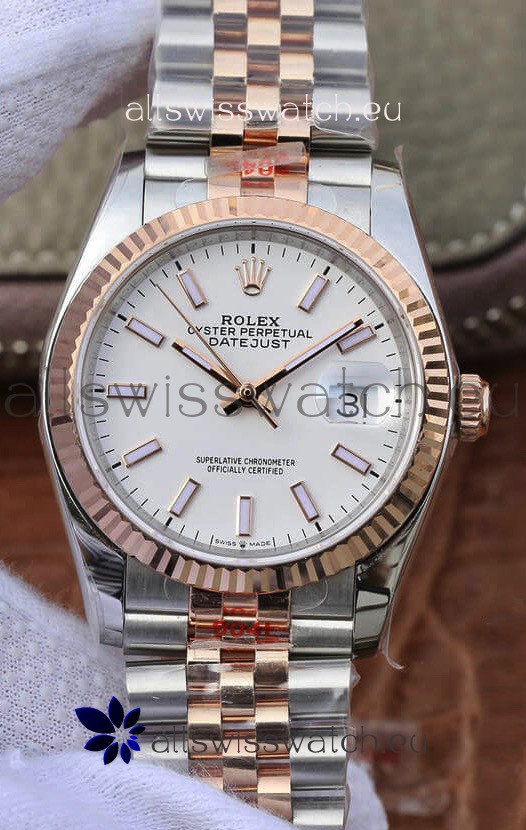 Rolex Datejust 36MM ETA-3135 Movement Swiss Replica in 904L Two Tone White Dial