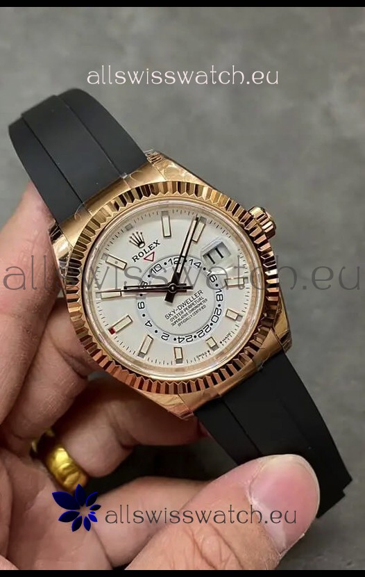 Rolex Sky-Dweller REF# M326235 White Dial Rose Gold Watch in 904L Steel Case 1:1 Mirror Replica