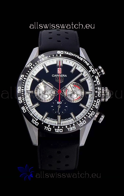 Tag Heuer Carrera Swiss Quartz Movement Replica Watch in Black Dial - Black Rubber Strap