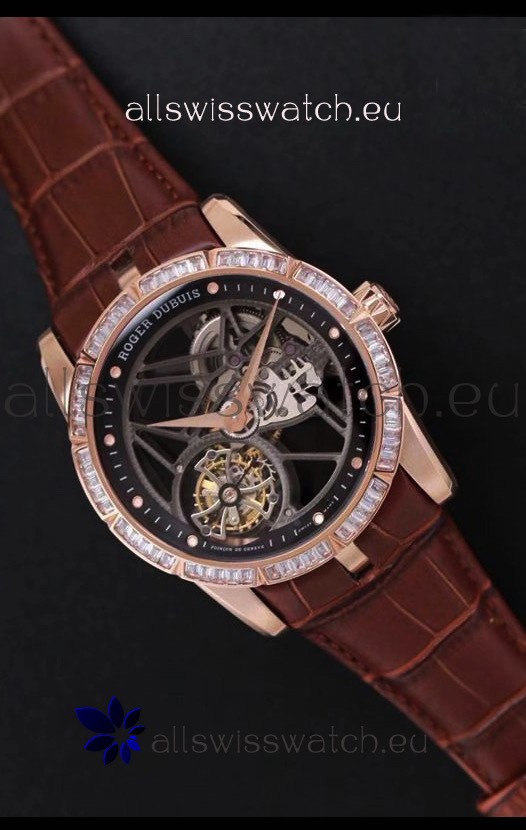 Roger Dubuis Excalibur Spider Flying Tourbillon Skeleton Rose Gold Titanium Casing 1:1 Mirror Swiss Watch