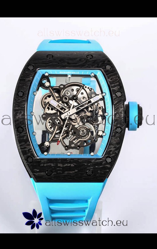 Richard Mille RM055 Black Carbon Casing 1:1 Mirror Replica Watch in Blue Strap