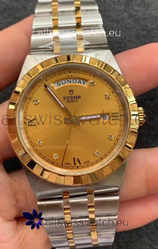 Tudor Royal Edition Watch - 1:1 Mirror Replica in Two Tone Casing - Gold Diamonds Dial