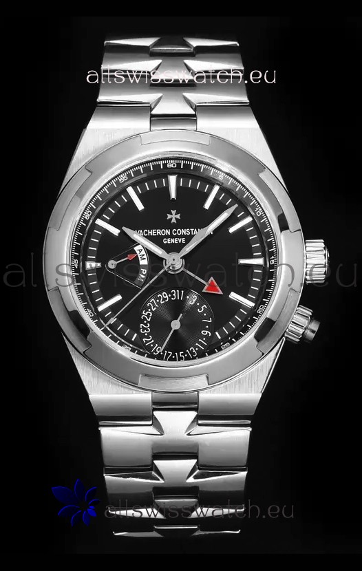 Vacheron Constantin Overseas Dual Time 1:1 Mirror Swiss Replica Watch in Black Dial 