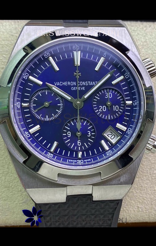 Vacheron Constantin Overseas Chronograph 904L Steel Blue Dial Swiss Replica Watch - Rubber Strap