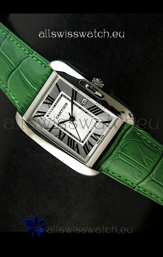 Cartier Tank Ladies Replica Watch in Steel Case/Green Strap