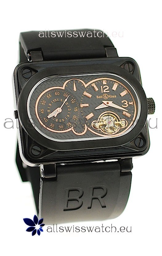 Bell and Ross BR Minuteur Tourbillon PVD Japanese Watch in Rose Gold Markers
