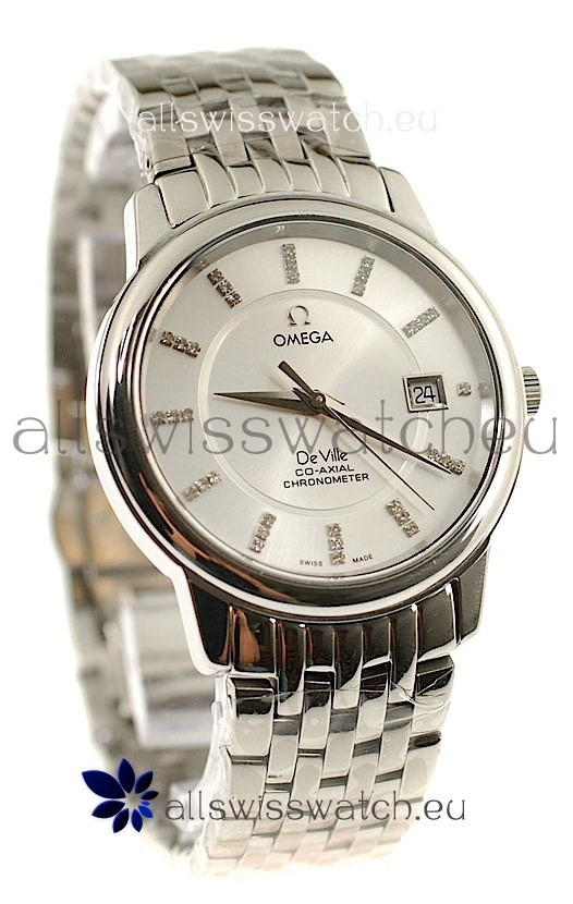 Omega Co-Axial Deville Japanese Steel Watch in Diamond Encrusted Stick Markers