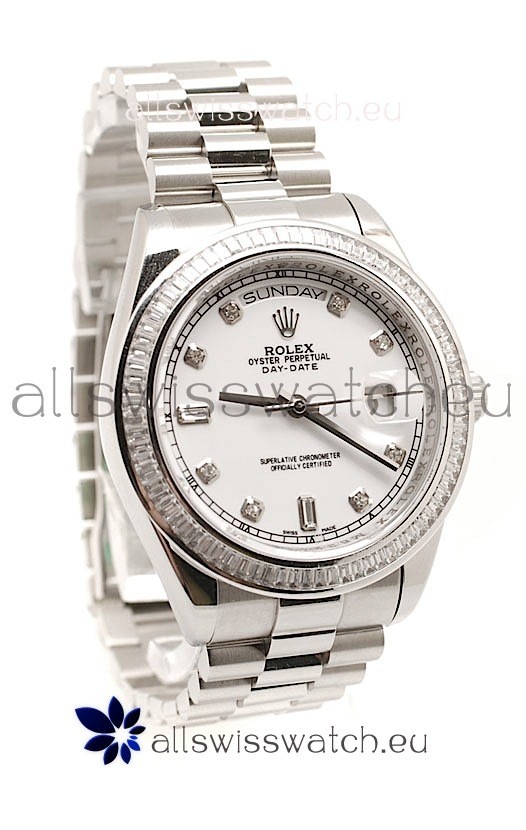 Rolex Day Date Silver Japanese Mens Watch