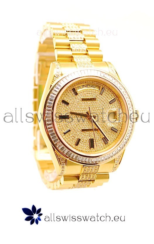 Rolex Day Date Japanese Watch in Yellow gold with Diamonds Dial