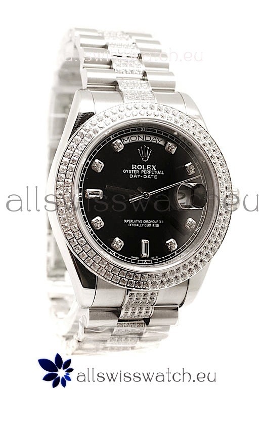 Rolex Day Date Silver Japanese Mens Watch