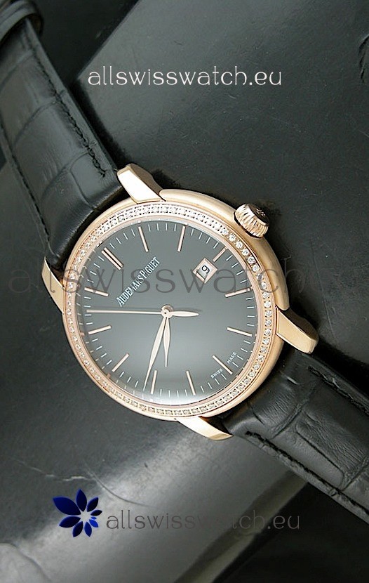 Audemars Piguet Jules Classic Swiss Automatic Rose Gold Watch in Black Dial