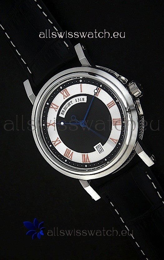 Breguet De La Marine Swiss Replica Steel Watch in Black & White Dial