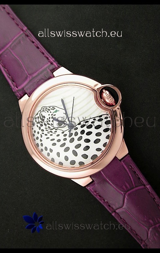 Ballon De Cartier Watch with Purple Leather Strap