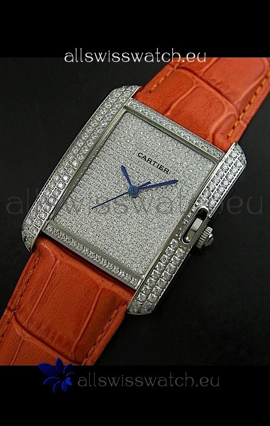 Cartier Tank Anglaise Ladies Replica Watch in Steel/Brown Strap
