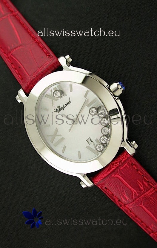 Chopard Happy Sport Ladies Japanese Replica Watch in Red Strap