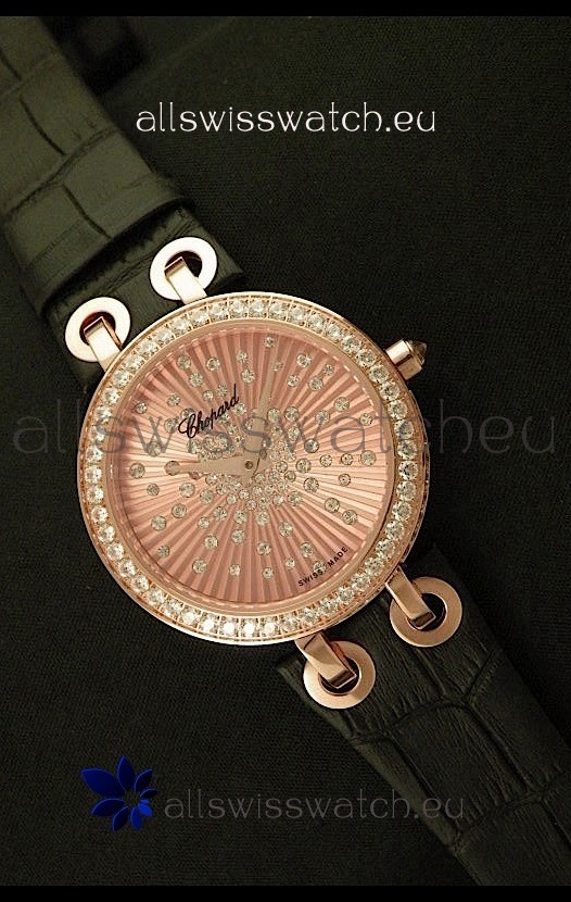 Chopard Xtravaganza Ladies Ladies Japanese Replica Rose Gold Watch in Gold Dial 