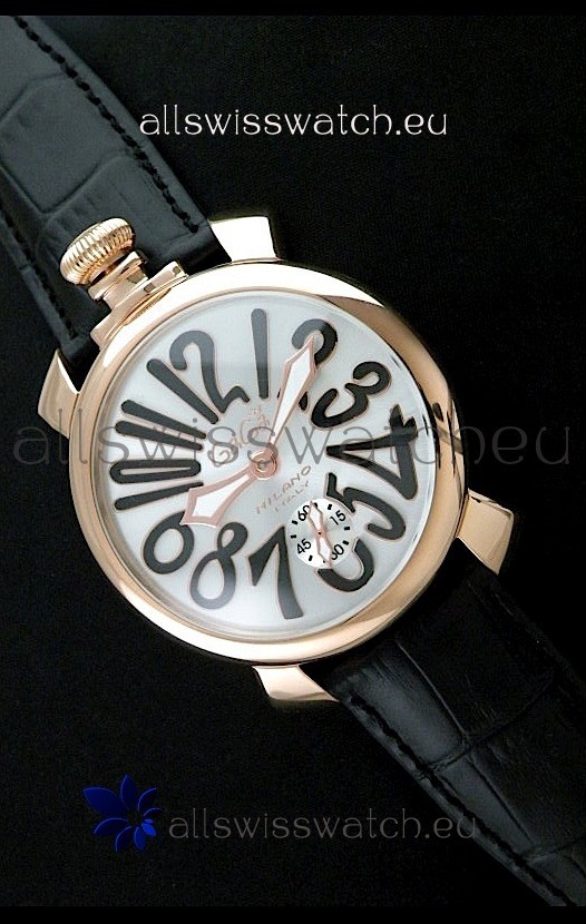 Gaga Milano Italy Japanese Replica Rose Gold Watch in Black Arabic Markers