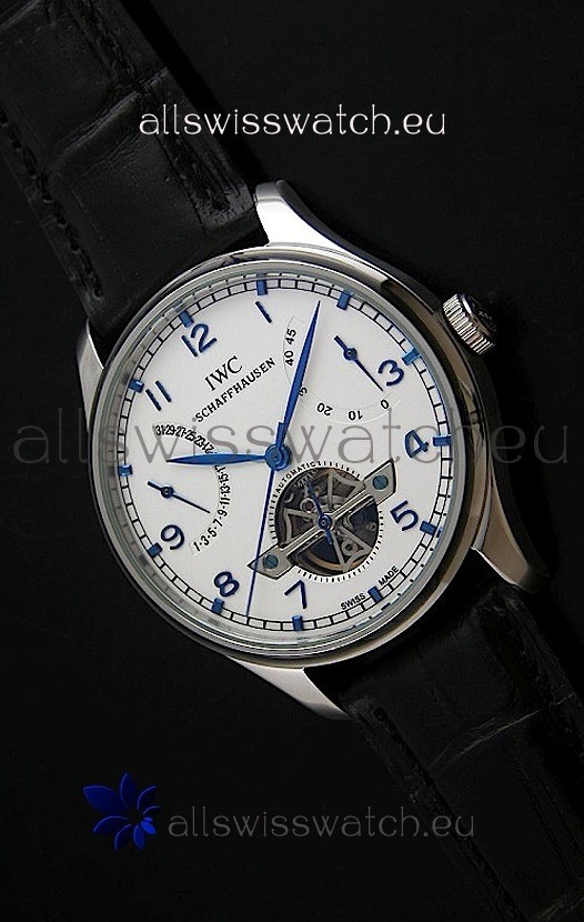 IWC Portuguese FA Jones Japanese Replica Watch in White Dial with Tourbillon