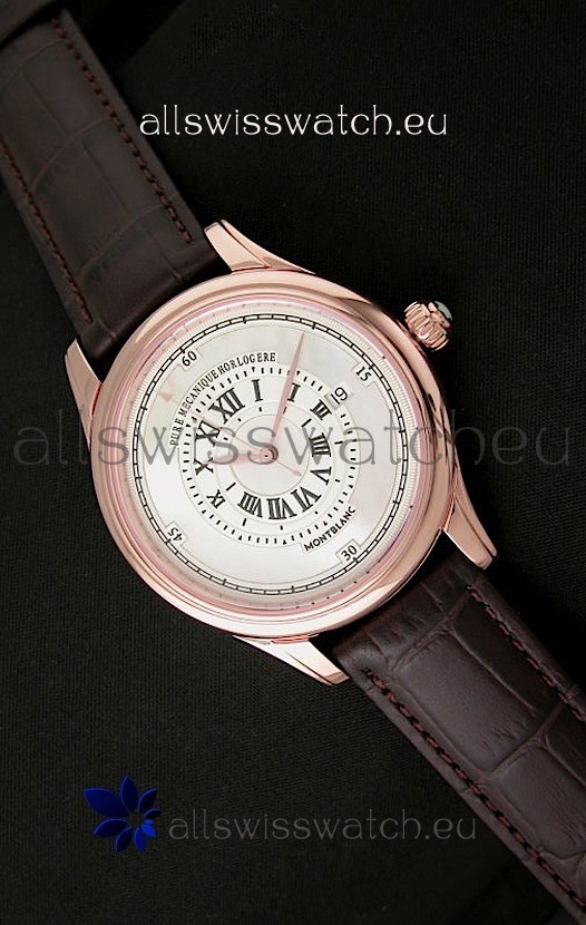 Montblanc Pure Mechanique Horlogere Swiss Replica Rose Gold Watch in Mop White Dial