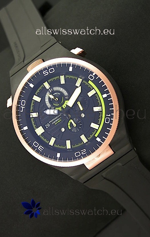 Porsche Design Diver Japanese Replica PVD Watch in Gold Bezel